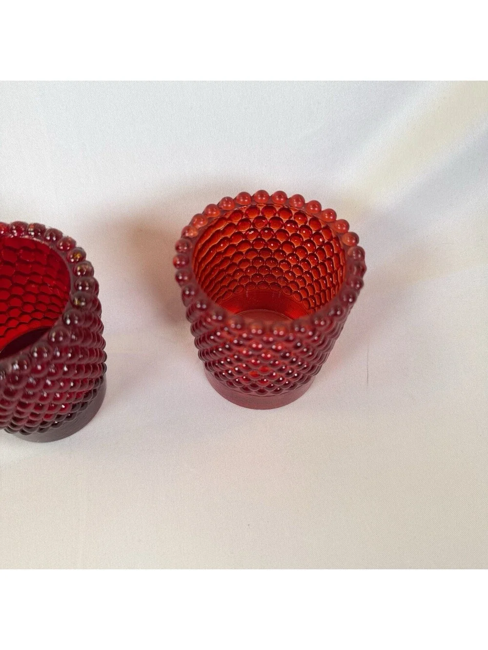 Set of 2 Vintage Ruby Red Hobnail Glass Votive Candle Holders Vibrant EUC